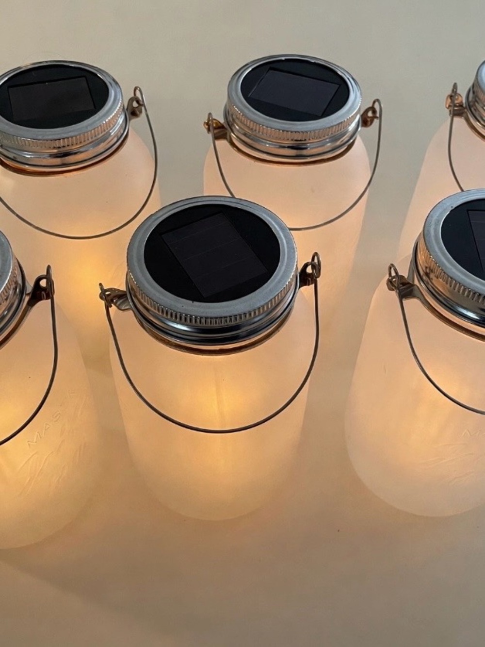 Frosted Mason Jar Solar Lanterns - Warm White Frost Finish